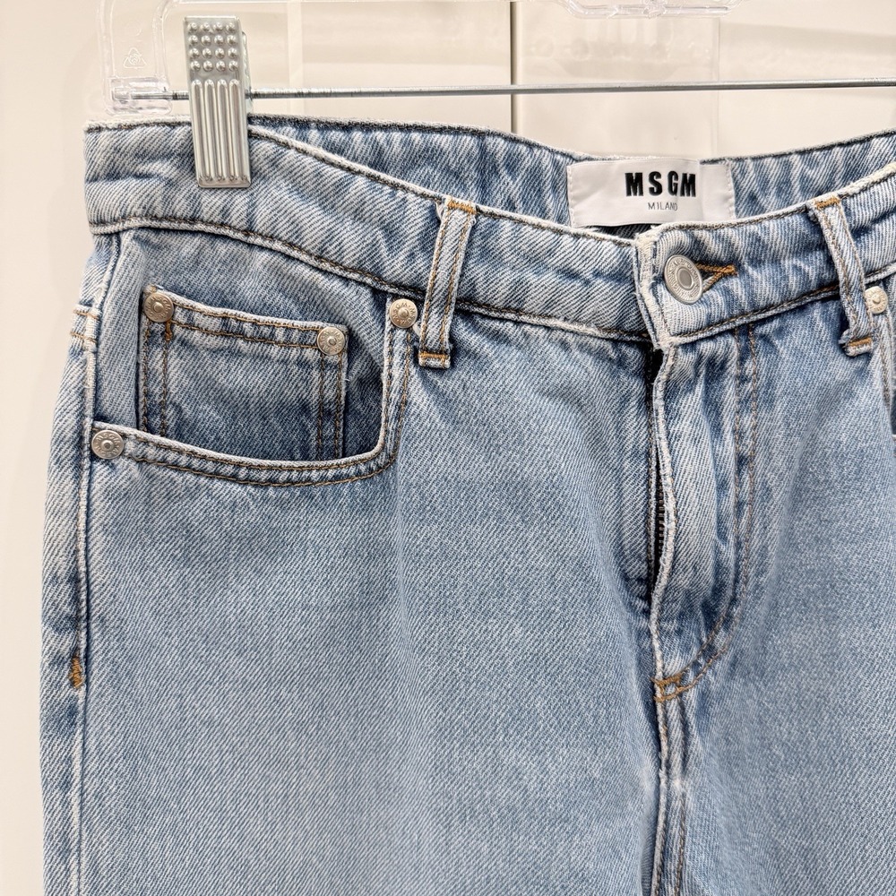 MSGM Milano Logo Print Straight Leg Jeans Light Wash Denim Size 40 Italy - Picture 2 of 15